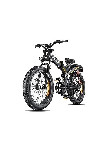 Mountain bike elettrica pieghevoles : ENGWE X24 Bici Elettrica Pieghevole con 24" x 4.0 Fat Tire Dual Batteria Rimovibile 48V19.2AH / 10AH Lange 150 km, 3 Tripla Sospensione Shimano 8 Velocita All Terrain Ebike (Nero)