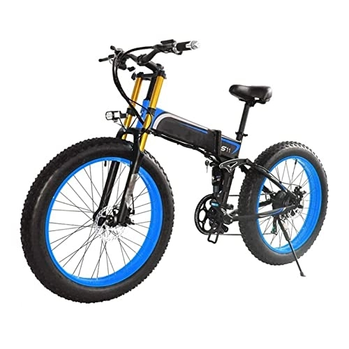Mountain bike elettrica pieghevoles : HMEI Bici elettriche per adulti Bici elettrica pieghevole per adulti 1000W Mountain Bicicletta elettrica 48V 13Ah 26 pollici Fat Ebike pieghevole 21 velocità del motociclo (colore : blu)