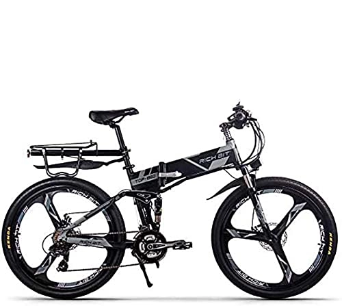 Mountain bike elettrica pieghevoles : Rich BIT TOP-860 36V 12.8Ah Bici da città a sospensione completa Bicicletta da montagna pieghevole elettrica pieghevole (Black-Gray)