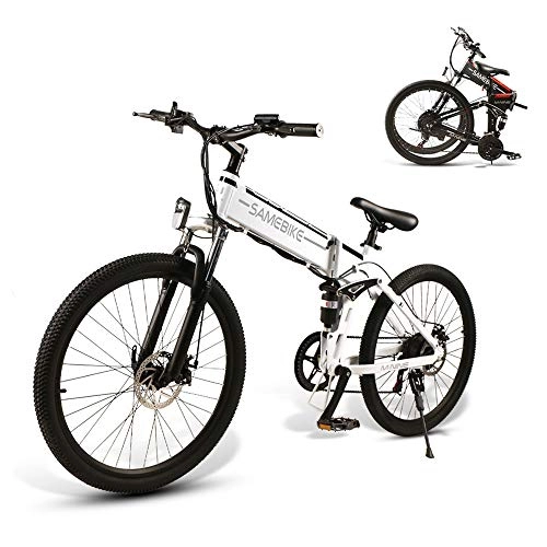 Mountain bike elettrica pieghevoles : SAMEBIKE Biciclette elettriche da 26 Pollici con Pneumatico Pieghevole Biciclette elettriche da Montagna 48V 500W per Adulti (Bianco)
