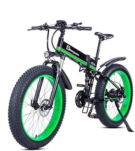 Mountain bike elettrica pieghevoles : WJSW Bicicletta elettrica da 1000 W, Mountain Bike Pieghevole, Pneumatici Grassi 48 V 12, 8 Ah