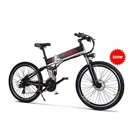 Mountain bike elettriches : GUNAI Biciclette Elettrico, Pieghevole Bici da Montagna Ebike con Sedile Posteriore 26 Pollici Grande capacità 500W 21 velocità Sospensione Completa Premium