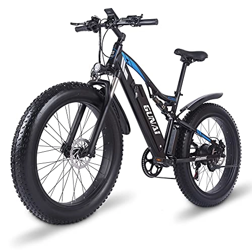 Mountain bike elettriches : GUNAI Mountain Bike Elettrica 1000w, Bici da Neve da 26 Pollici con Display LCD e Freno Idraulico a Disco
