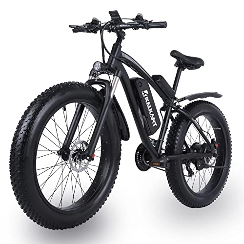 Mountain bike elettriches : KELKART Fat Tire Electric Bike, mountain bike da 26x4.0 pollici con batteria agli ioni di litio rimovibile da 48V 17AH e sistema di cambio a 21 velocità per adulti…