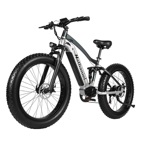 Mountain bike elettriches : Nathaniel 26-inch Electric Bike Outdoor Sport 4.0 Fat Tires Mountain Bike 48V 20Ah Removable Lithium Battery Bicycle Aluminum Alloy Frame Adult E-Bike (Silver)