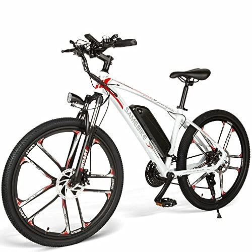 Mountain bike elettriches : SAMEBIKE MY-SM26 Bicicletta elettrica da pendolare per mountain bike elettrica Cerchio in lega di magnesio da 26 pollici 21 velocità per adulti (bianco)