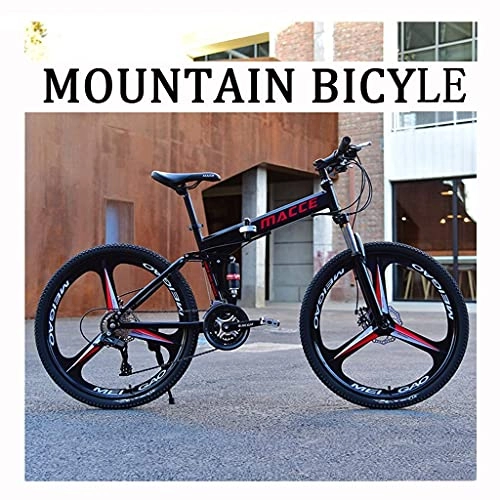 Mountain Bike pieghevoles : 26 pollici per mountain bike pieghevole, mountain bike hardtail, alluminio con freno a doppio disco, trasmissione 21 / 24 / 27 velocità, fuoristrada, per uomini e donne, nero (colore: nero, dimensioni: 21