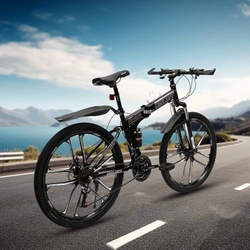 Mountain Bike pieghevoles : Aohuada Mountain bike, bicicletta pieghevole da 26 pollici, 21 marce, bicicletta pieghevole di alta qualità, unisex, MTB, uomini e donne, adulti, con doppio telaio ammortizzante, freni a disco