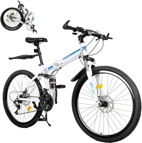 Mountain Bike pieghevoles : BJTDLLX Bicicletta pieghevole da 26 pollici, per adulti, mountain bike, 21 marce, pieghevole, 120 kg, per fuoristrada, doppio disco
