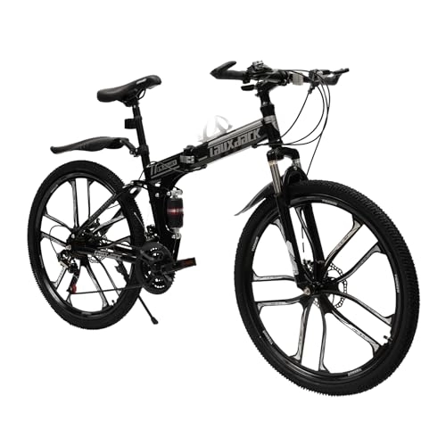 Mountain Bike pieghevoles : BJTDLLX Bicicletta pieghevole per adulti, 26 pollici, 21 marce, doppio freno a disco deluxe, pieghevole, altezza regolabile, forcella ammortizzata, bici da città, in acciaio al carbonio