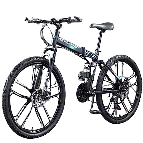 Mountain Bike pieghevoles : DADHI Mountain bike fuoristrada pieghevole, bicicletta doppia ammortizzante, telaio in acciaio ad alto tenore di carbonio, adatta per 160~180 cm (blue 27 speed)