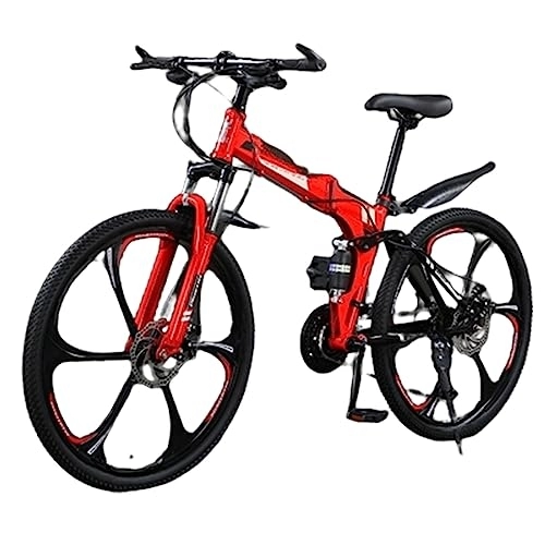Mountain Bike pieghevoles : DADHI Mountain bike pieghevole, bici da esterno a velocità variabile, freno a disco meccanico sensibile, montaggio facile, per uomo / donna (red and black 24 speed)