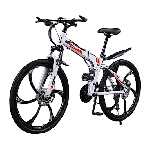 Mountain Bike pieghevoles : DADHI Mountain bike pieghevole, bici da esterno a velocità variabile, freno a disco meccanico sensibile, montaggio facile, per uomo / donna (white and red 30 speed)