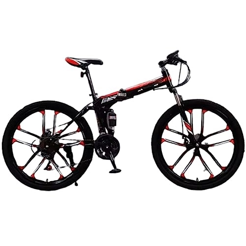 Mountain Bike pieghevoles : DADHI Mountain bike pieghevole da 26 pollici, bici da trail con cambio in acciaio, montaggio facile, adatta per adolescenti e adulti (black red 21 speed)