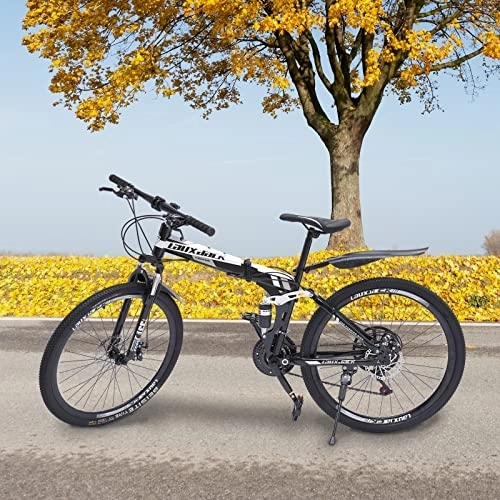 Mountain Bike pieghevoles : DSYOGX Bicicletta pieghevole da 26 pollici, per adulti, 21 marce, con sospensioni a forcella, mountain bike, da uomo e da donna, per adulti, colore: bianco e nero