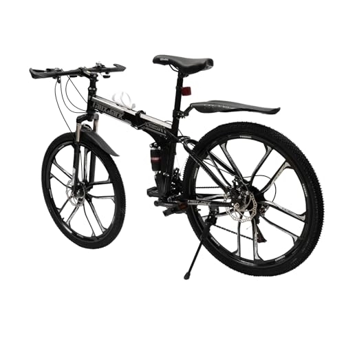 Mountain Bike pieghevoles : DSYOGX Bicicletta pieghevole da 26 pollici, per adulti, 21 marce e freni a disco, mountain bike, uomo, donna, adulto, mountain bike, bianco e nero