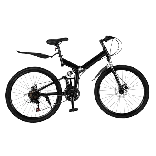 Mountain Bike pieghevoles : GramStudio Mountain bike da 26 pollici, colore nero, pieghevole, per dirt bike, doppio freno a disco, 21 marce