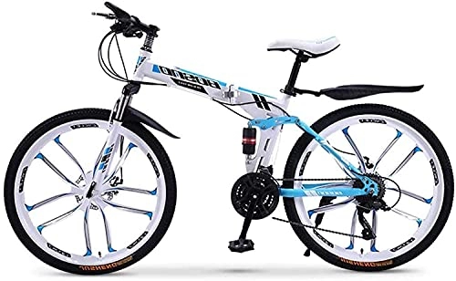 Mountain Bike pieghevoles : Mountain Bike, Biciclette pieghevoli in acciaio al carbonio da 26 pollici, Bicicletta per adulti a velocità variabile con doppio ammortizzatore, Ruota integrata a 10 coltelli 6-11, Bianco, fengong da