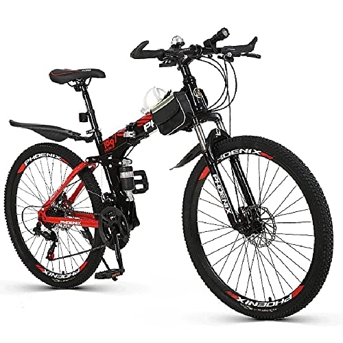 Mountain Bike pieghevoles : Mountain bike da 26 pollici, bicicletta pieghevole da montagna a 21 velocità con telaio in acciaio ad alto tenore di carbonio e freno a doppio disco,