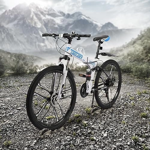 Mountain Bike pieghevoles : Mountain bike pieghevole da 26 pollici, 21 marce, bicicletta pieghevole di alta qualità, unisex, MTB, bicicletta pieghevole per adulti, con doppio telaio ammortizzante, freni a disco, perfetto per