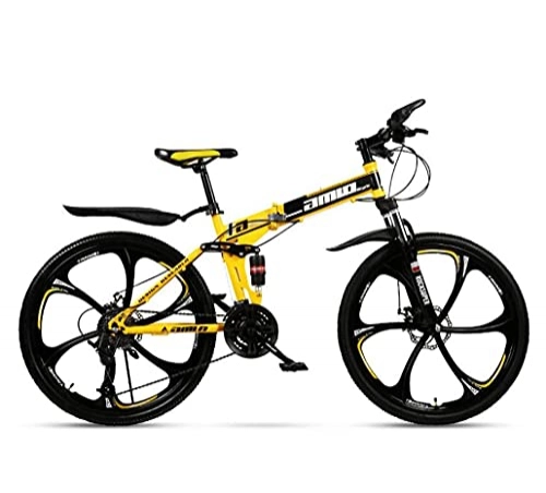 Mountain Bike pieghevoles : N&I Adult Mountain Bike Full Suspension Foldable City Bicycle off-Road Double Disc Brake Snow Bikes 24 inch Magnesium Alloy Six Knives Wheels C 27Speed B 27Speed