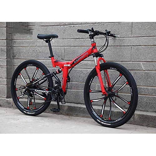 Mountain Bike pieghevoles : N&I Bicycle Mountain Bike 21 Speed Dual Suspension Folding Bike with 26 inch 10-Spoke Wheels And Double Disc Brake for Men And Woman Yellow 24speed