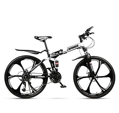 Mountain Bike pieghevoles : N&I Bike Adult Mountain Bike Full Suspension Foldable City Bicycle off-Road Double Disc Brake Snow Bikes 26 inch Magnesium Alloy Six Knives Wheels A 27Speed B 21 Speed