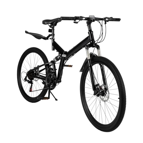 Mountain Bike pieghevoles : QRANSEUYXY Bicicletta da mountain bike da 26 pollici, 21 marce, pieghevole, da 120 kg, con freni a doppio disco, antiscivolo, sedile regolabile