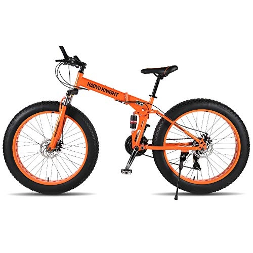 Mountain Bike pieghevoles : Telaio pieghevole per bicicletta in acciaio a doppio strato a 24 velocità Shimano freni a disco meccanici 26 "x4.0 Fat Bike (arancione, 24 velocità)