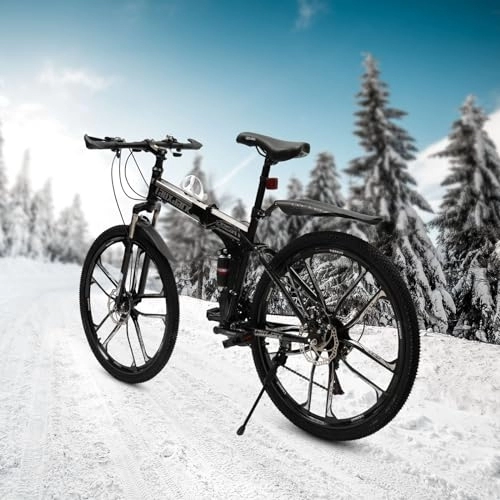 Mountain Bike pieghevoles : WSIKGHU Mountain bike per adulti, 26 pollici, pieghevole, 21 velocità, bici da strada, in acciaio al carbonio, con parafango per 160 – 190 cm, peso 130 kg, colore nero e bianco