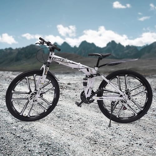 Mountain Bike pieghevoles : Yolancity Mountain bike 26 pollici bicicletta con doppio telaio di assorbimento degli urti a 21 marce, freni a disco, pieghevole, regolabile in altezza, per uomini e donne