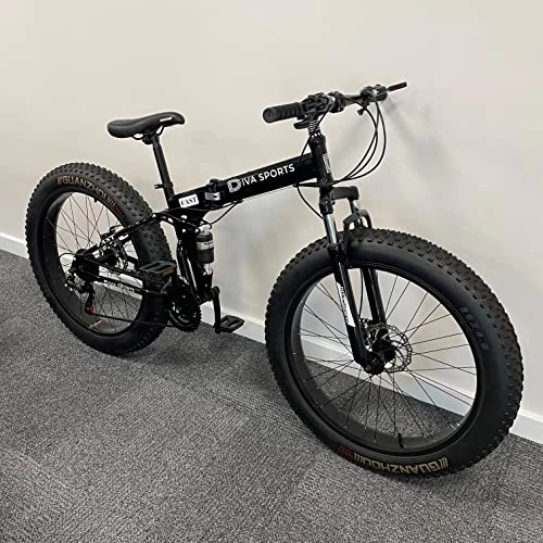 Fat Tyre Mountain Bike : 26“ Thick Wheel Mountain Bike, 21 Speed Bicycle, Adult Fat Tire Mountain Trail Bike, High-carbon Steel Frame Dual Full Suspension Dual Disc Brake (Black)