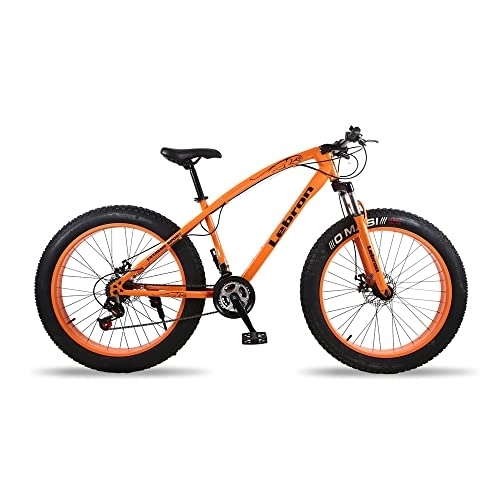 Fat Tyre Mountain Bike : ENERJ 26' Mountain Bike for Adults, 21 Speed Gear with Fat Tyres, Advanced Shock Absorption System and Disk Breaks (Orange)