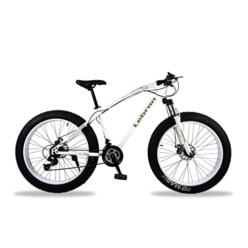 Fat Tyre Mountain Bike : ENERJ 26' Mountain Bike for Adults, 21 Speed Gear with Fat Tyres, Advanced Shock Absorption System and Disk Breaks (White)