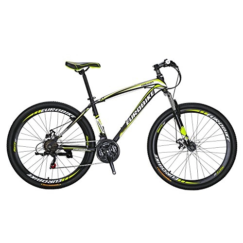Fat Tyre Mountain Bike : Eurobike X1 Mountain Bike 21 Speed Dual Disc Brake 27.5 Wheels Suspension Fork Mountain Bicycle Black-yellow