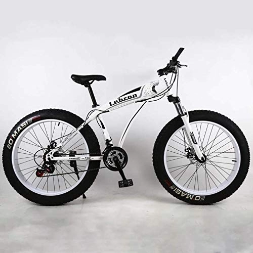 Fat Tyre Mountain Bike : Fat Tire Adult Mountain Bike, Lightweight High-Carbon Steel Frame Cruiser Bikes, Beach Snowmobile Mens Bicycle, Double Disc Brake 26 Inch Wheels, White, 21speed