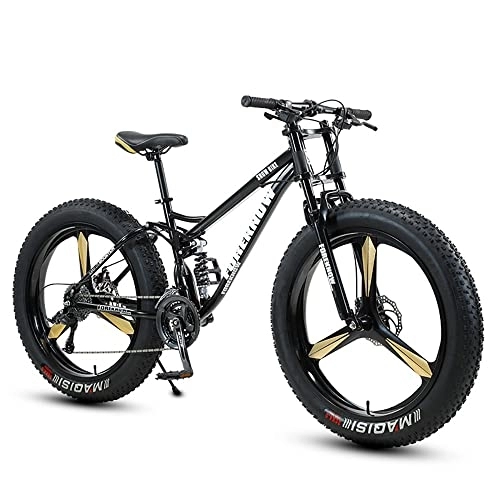 Fat Tyre Mountain Bike : FAXIOAWA 24 / 26 Inch Thick Wheel Mountain Bike with High-carbon Steel Frame, Adult Fat Tire Mountain Trail Bicycle 7 / 21 / 24 / 27 / 30 Speed, Mens Mountain Bike Dual Suspension Dual Disc Brake