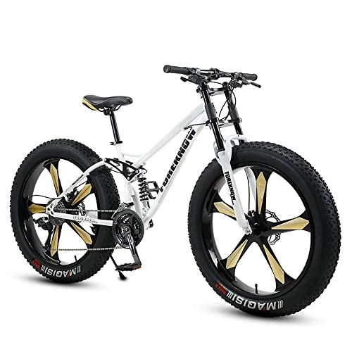 Fat Tyre Mountain Bike : FAXIOAWA 26 * 4.0 Inch Thick Wheel Mountain Bikes, Adult Fat Tire Mountain Trail Bike, 7 / 21 / 24 / 27 / 30 Speed Bicycle, High-carbon Steel Frame, Dual Full Suspension Dual Disc Brake Bicycle