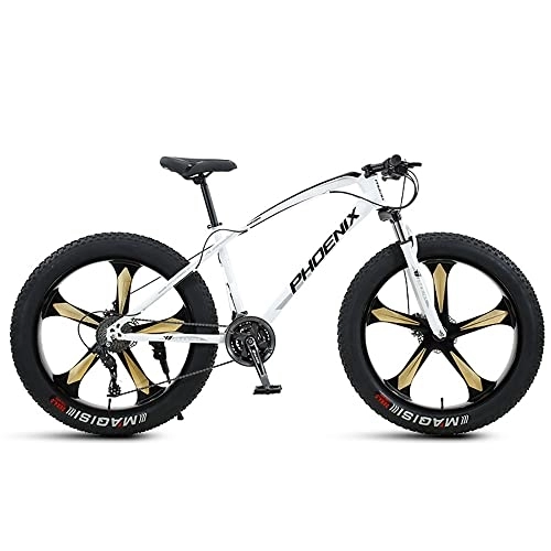Fat Tyre Mountain Bike : FAXIOAWA 26 Inch Mountain Bikes, 21 / 24 / 27 / 30 Speed Bicycle, Adult Fat Tire Mountain Trail Bike, High-carbon Steel Frame Dual Full Suspension Dual Disc Brake 4.0 Inch Thick Wheel
