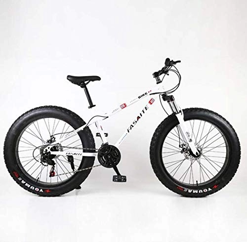 Fat Tyre Mountain Bike : G.Z Snow Bike, Carbon Steel Mountain Bike, 24 Inch 26 Inch Multi-Speed Adjustable Student Bike Road Bike, White, 26 inches