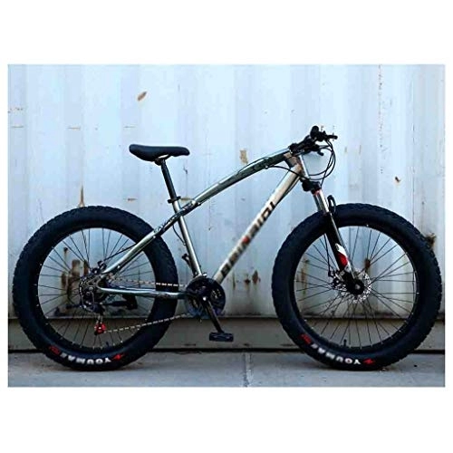 Fat Tyre Mountain Bike : GAOTTINGSD Adult Mountain Bike Bicycle Mountain Bike MTB Adult Beach Snowmobile Bicycles For Men And Women 24IN Wheels Adjustable Speed Double Disc Brake (Color : Silver, Size : 7 speed)