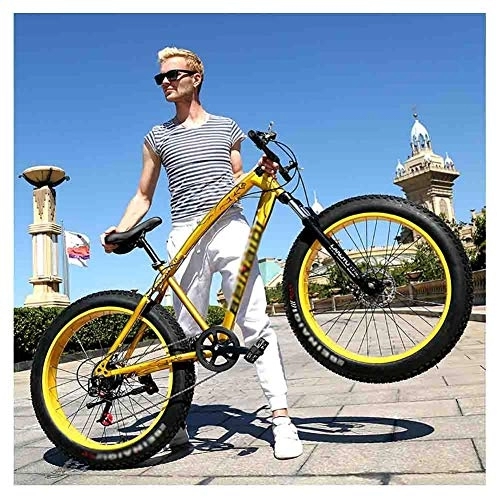 Fat Tyre Mountain Bike : GAOTTINGSD Adult Mountain Bike Bicycle MTB Adult Beach Snowmobile Bicycles Mountain Bike For Men And Women 26IN Wheels Adjustable Speed Double Disc Brake (Color : Gold, Size : 7 speed)