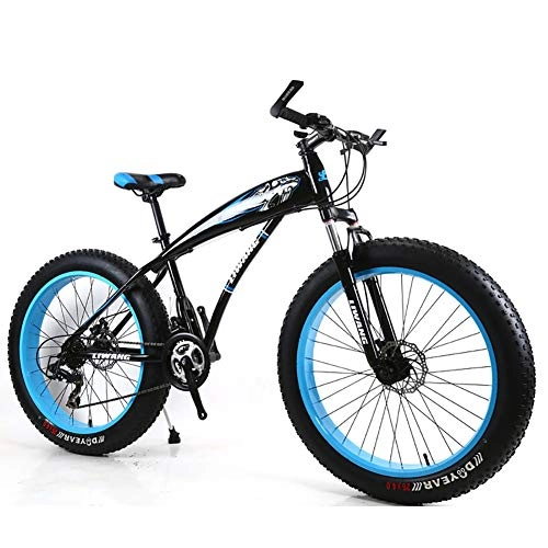 Fat Tyre Mountain Bike : Hardtail Mountain Bike 7 / 21 / 24 / 27 Speeds Mens MTB Bike 24 inch Fat Tire Road Bicycle Snow Bike Pedals with Disc Brakes and Suspension Fork, BlackBlue, 24Speed