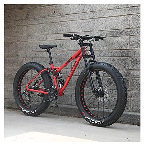 Fat Tyre Mountain Bike : HJRBM 26 inch Mountain Bikes， Adult Boys Girls Mountain Trail Bike， Dual Disc Brake Bicycle， High-Carbon Steel Frame， Anti-Slip Bikes，Blue，27 Speed fengong (Color : Red)