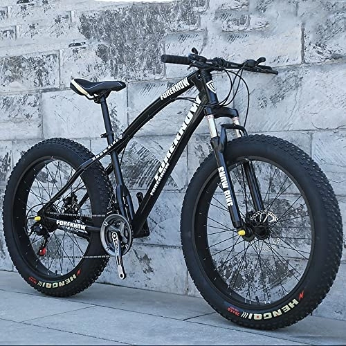 Fat Tyre Mountain Bike : JAMCHE 20 / 24 / 26 * 4.0 Inch Thick Wheel Mountain Bikes, Adult Fat Tire Mountain Trail Bike, 7 / 21 / 24 / 27 / 30 Speed Bicycle, High-carbon Steel Frame, Dual Suspension Dual Disc Brake Bicycle, Dark Black