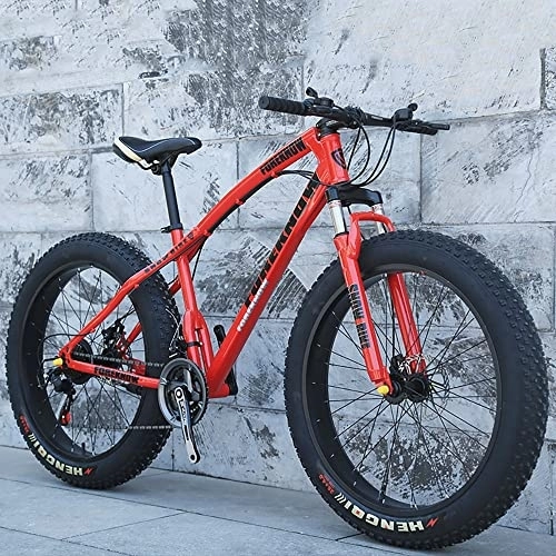 Fat Tyre Mountain Bike : JAMCHE 20 / 24 / 26-inch Mountain Bike, 7 / 21 / 24 / 27 / 30 Speed Adult Fat Tire Mountain Trail Bike With High Carbon Steel Frame and Double Disc Brake, Front Suspension Men's Mountain Bicycles