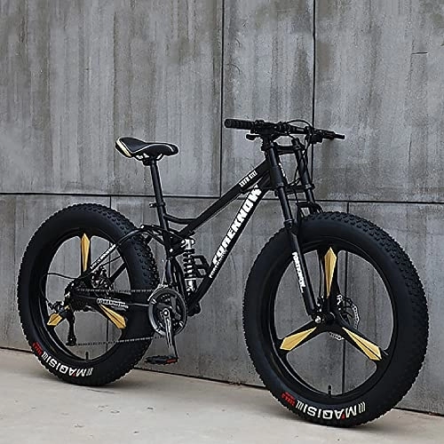 Fat Tyre Mountain Bike : JAMCHE 26" Mountain Bikes, Adult Fat Tire Mountain Trail Bike, 7 / 21 / 24 / 27 / 30 Speed Bicycle, High-carbon Steel Hardtail Mountain Bike, Mountain Bicycle with Front Suspension Adjustable Seat