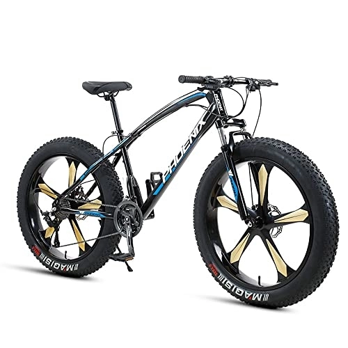 Fat Tyre Mountain Bike : JAMCHE Fat Tire Mountain Bike, 26-Inch Wheels, 4-Inch Wide Knobby Tires, 7 / 21 / 24 / 27 / 30-Speed, Mountain Trail Bike, Urban Commuter City Bicycle, Steel Frame, Front and Rear Brakes