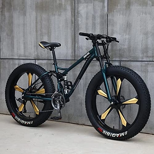 Fat Tyre Mountain Bike : JYCCH Mountain Bikes, 26 Inch Fat Tire Hardtail Mountain Bike, Dual Suspension Frame and Suspension Fork All Terrain Mountain Bike Cyan 5 wheels- 21SPD (Cyan 5 Wheels 24SPD)