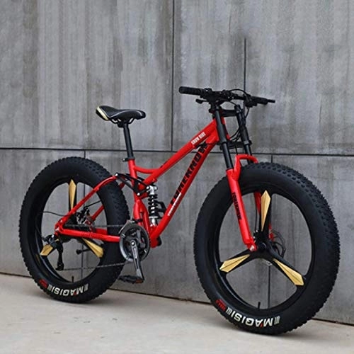 Fat Tyre Mountain Bike : Kids Classic Tricycle Mountain Bikes 26 Inches 21 / 24 / 27 Speed Off Road Beach Mountain Bicycle Adult Super Wide Tires Men And Women Cycling Students, red, 24 speed
